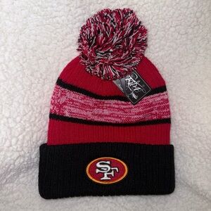 NWT San Francisco 49ers Red and Black Pom-Pom Beanie (Unisex)